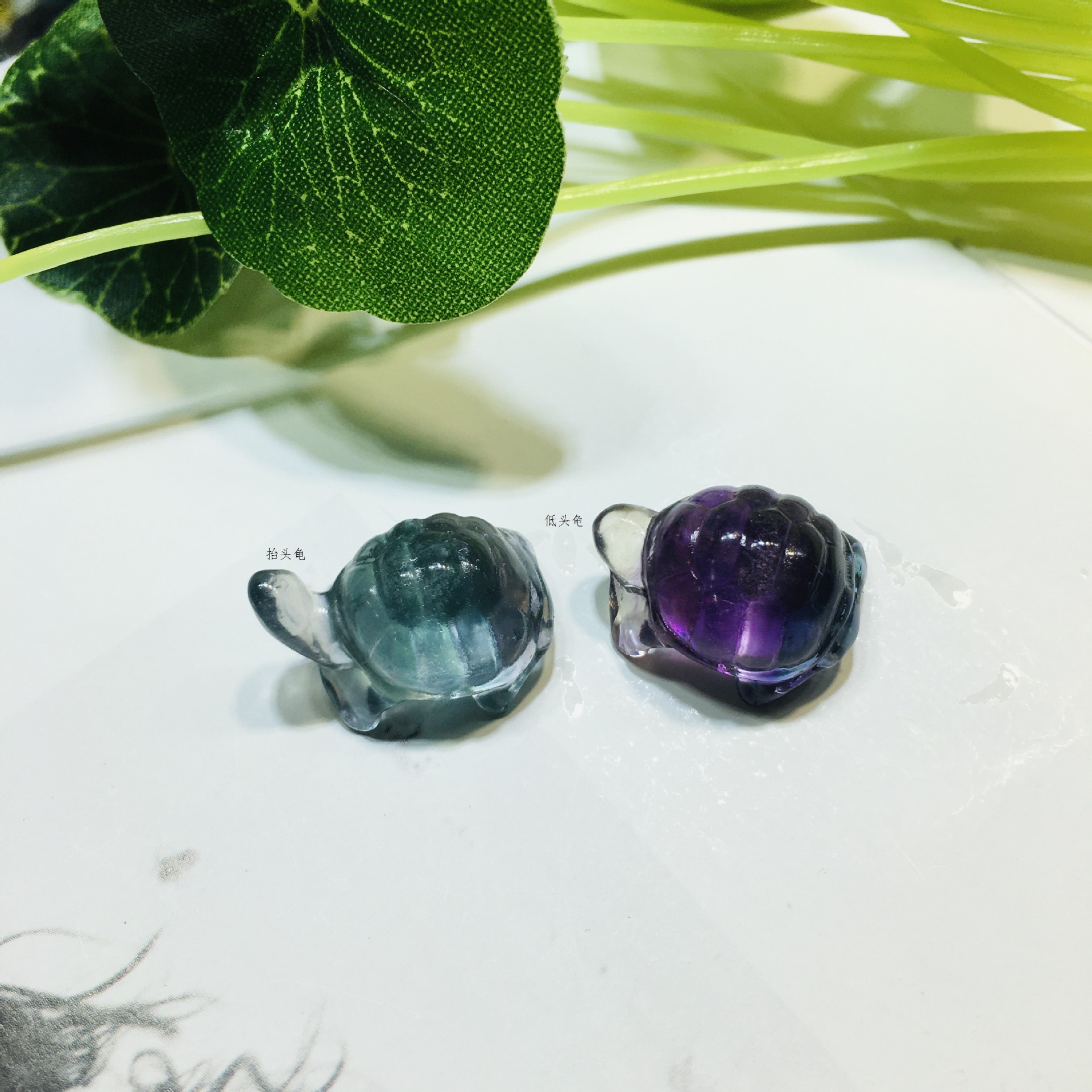 天然水晶七彩萤石绿萤石立体雕件小乌龟吊坠diy饰品配件直播供货