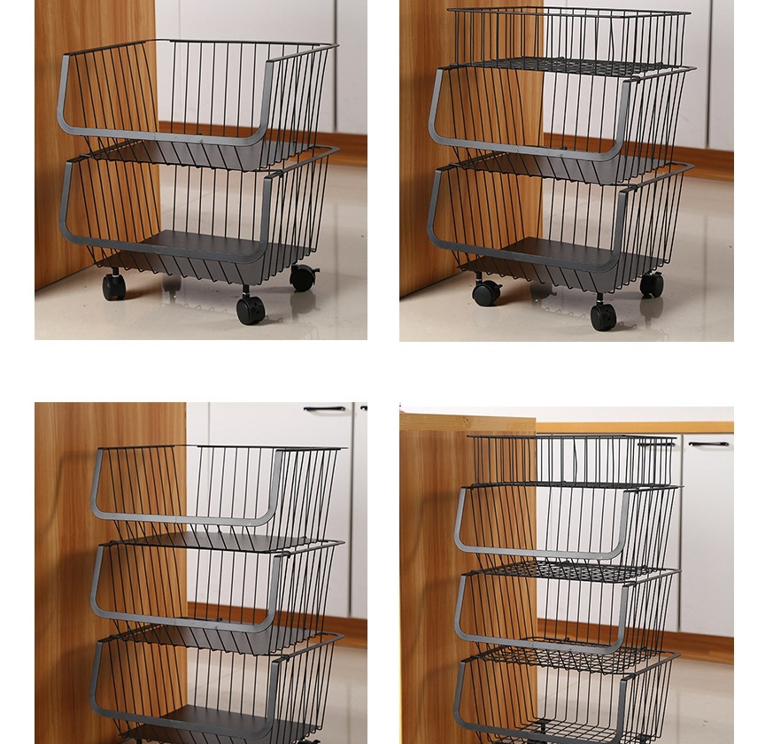 Movable Kitchen Storage Rack Trolley Floor Vegetable Basket Trolley Household Storage Rotary Storage Rack Storage Rack