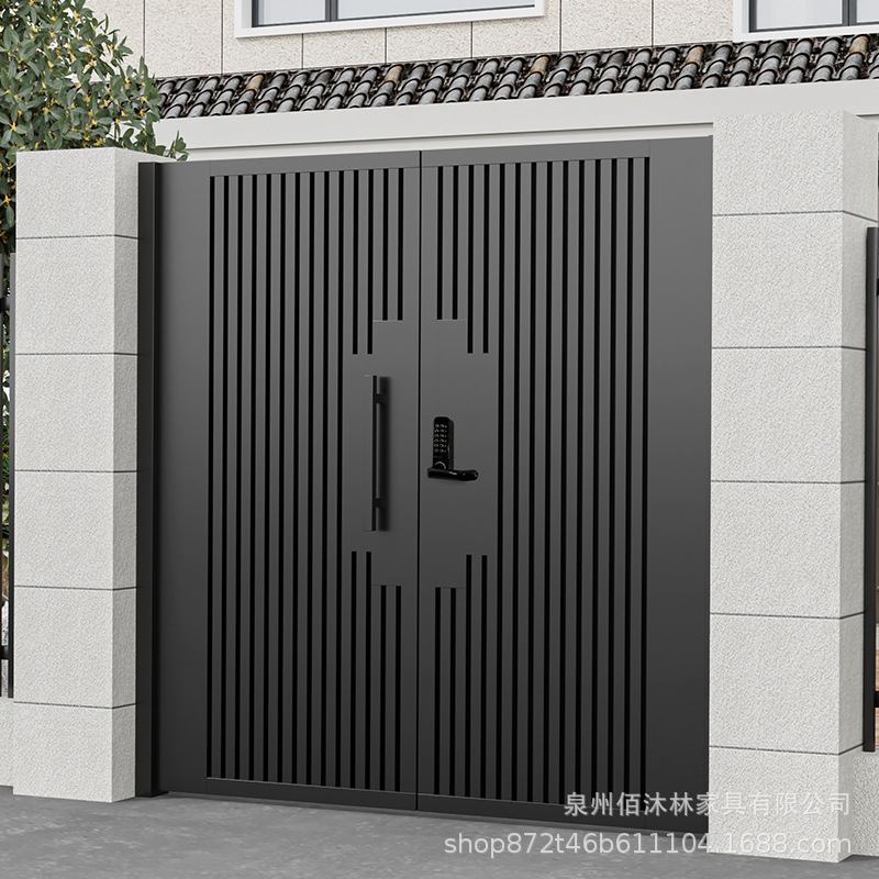 铁艺庭院大门户外简约花园入户不锈钢单双开院门铝合金别墅对开门