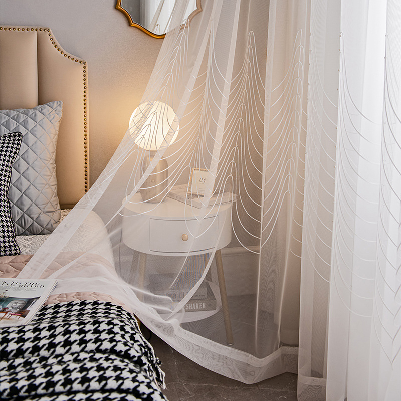 轻奢纱帘新款阳台客厅珍珠成品窗纱 卧室飘窗高端沙白色美式窗帘