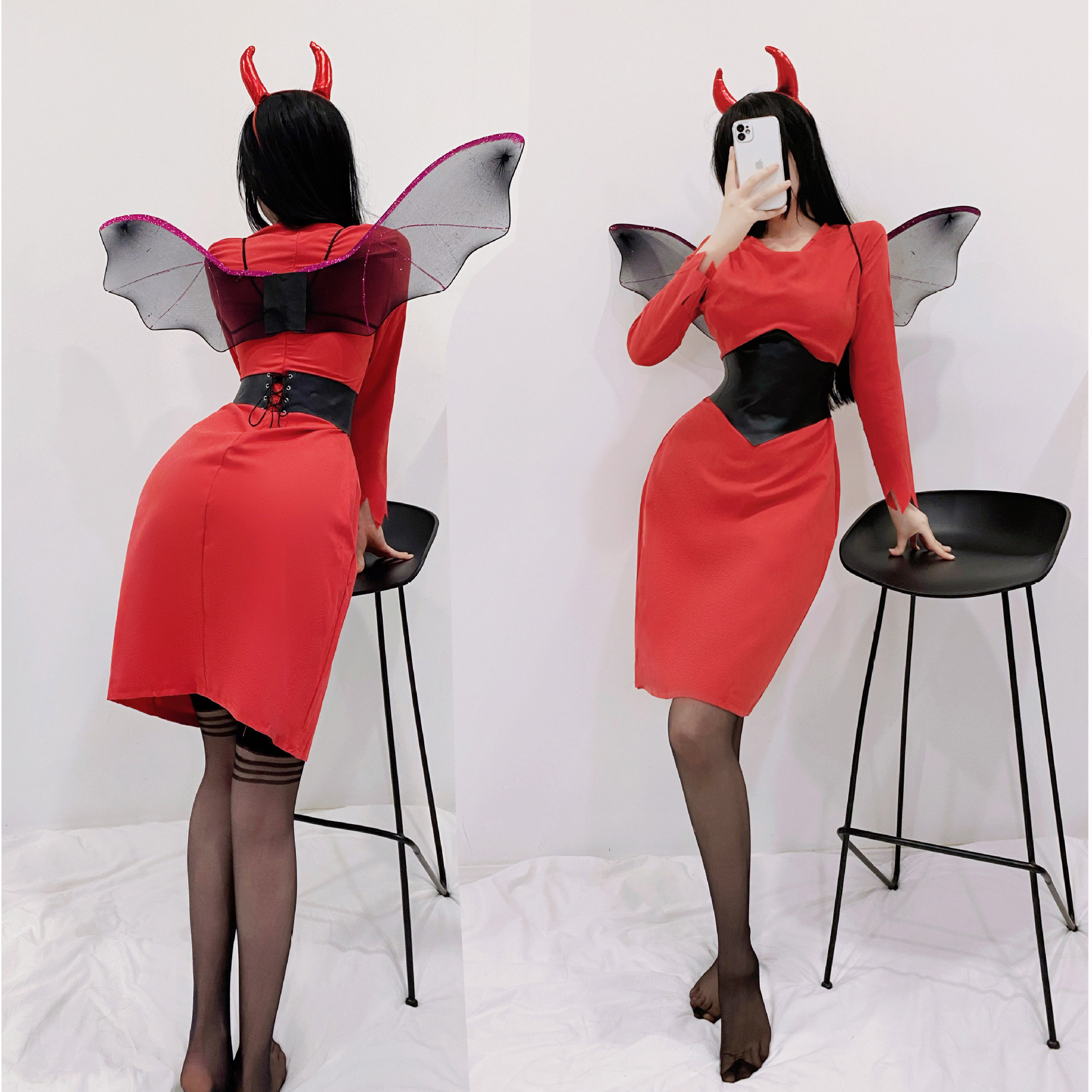 万圣节角色扮演cos带翅膀小恶魔装情趣内衣夜店性感红色制服诱惑