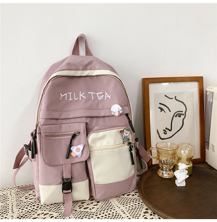 Japanese Ins Campus College Style Fresh Girl Student Colorblocking Backpack Korean Style Cute Sister Schoolbag Female