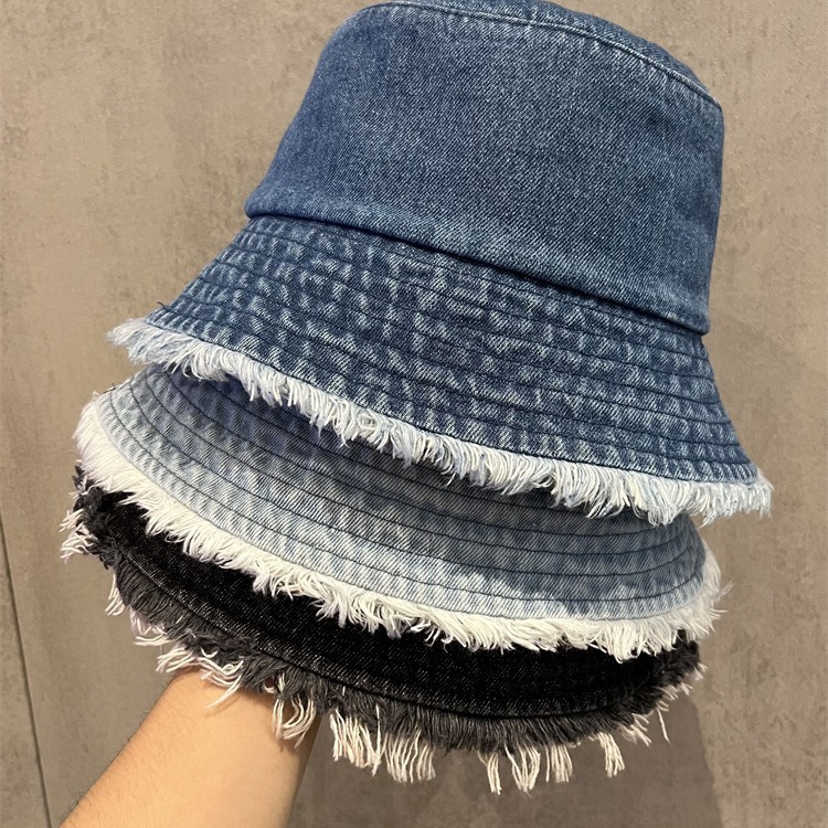 japanese style jean fisherman hat women‘s spring and autumn frayed hem all-matching face-looking small basin head net red artistic outdoor sun hat