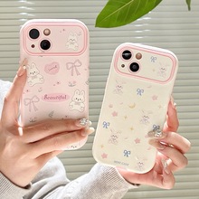 粉色兔子iPhone15promax手机壳适用苹果14皮质12大视窗11少女心13