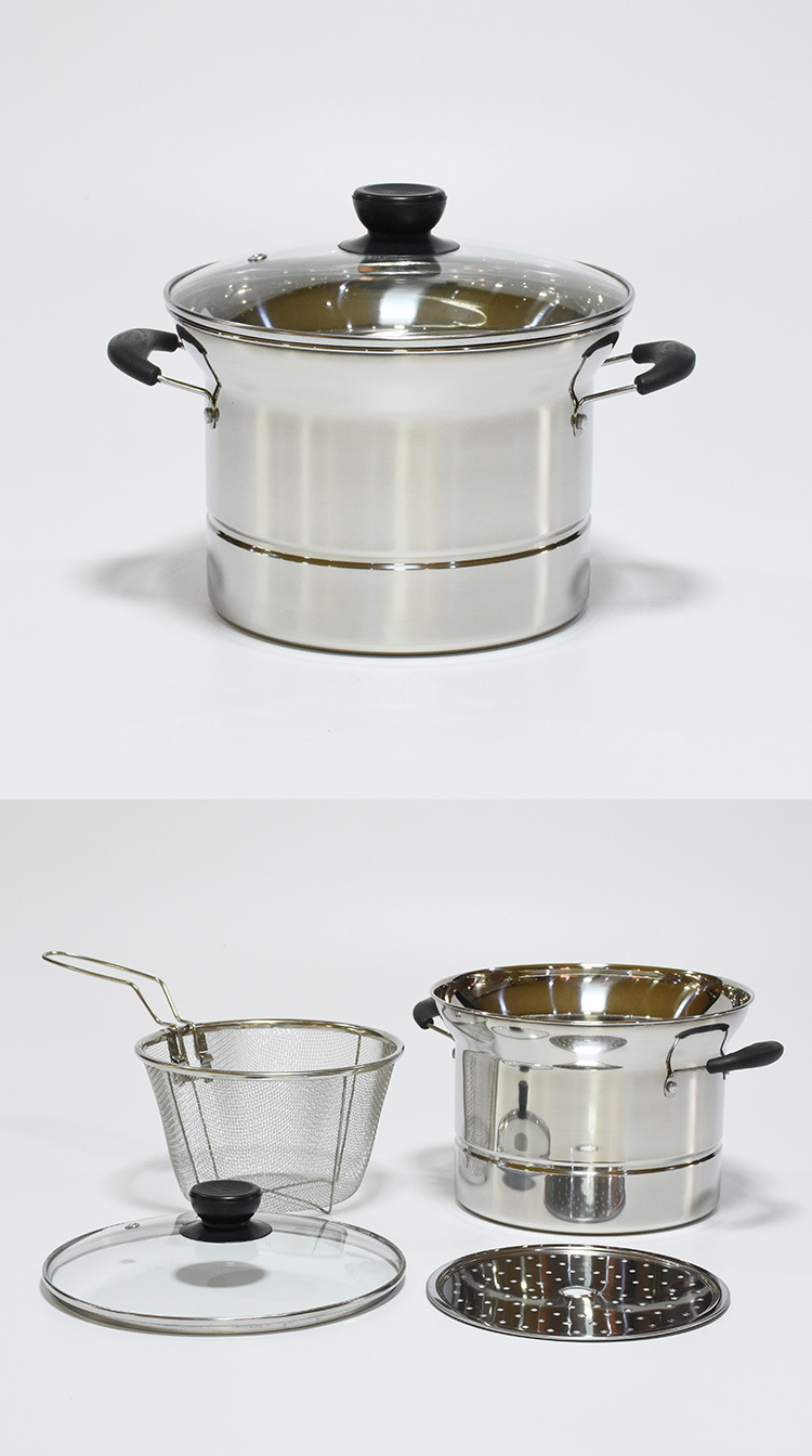 跨境货源韩式不锈钢面条锅电磁炉燃气灶适用可煮可蒸可捞面多用锅