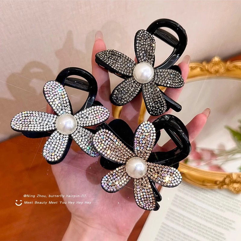 小香风水钻太阳花抓夹女后脑勺发夹高级感鲨鱼夹子半扎发头饰发卡