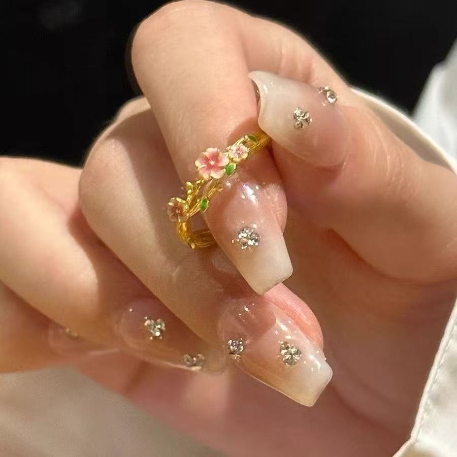 古风小桃花戒指小众设计2025新款尾戒冷淡风感开口可调节指环