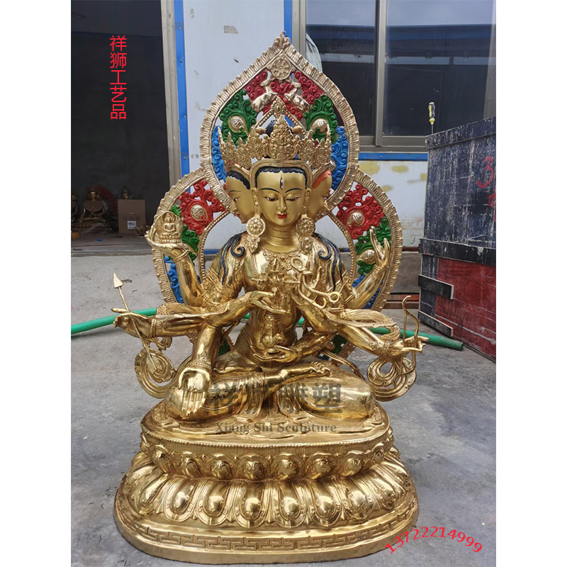 祥狮纯铜鎏金居家供奉密宗莲花双座尊胜佛母佛像藏传铜像摆件1米