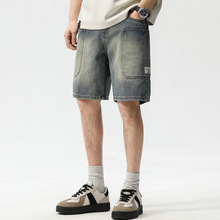 夏季新品美式潮牌牛仔短裤男士大口袋工装裤宽松直筒五分休闲中裤