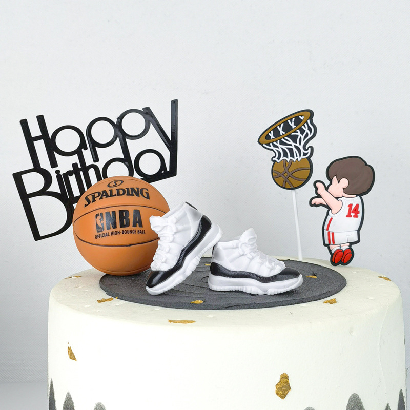 篮球主题迷你篮球鞋男孩男生男神场景生日蛋糕派对装饰品摆件玩具