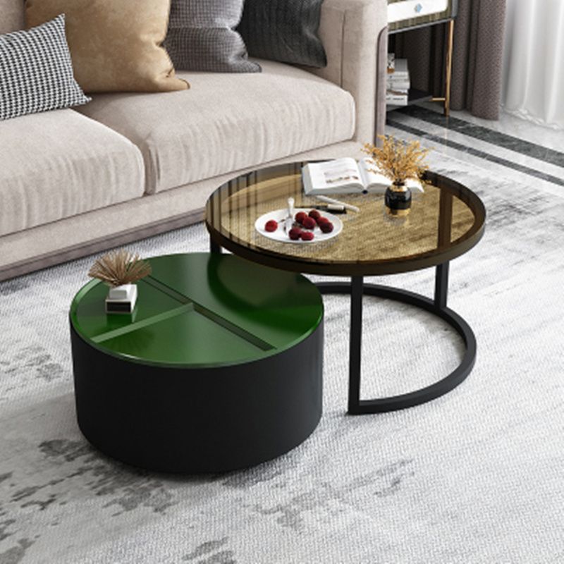 Nordic Coffee Table Living Room Modern Minimalist Retractable Combination round Tea Table Tempered Glass Creative Iron Coffee Table Side Table