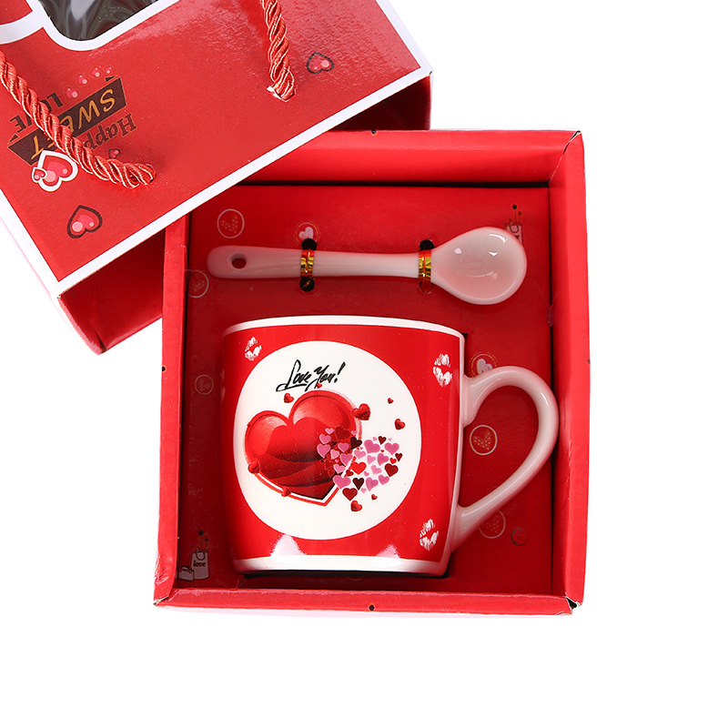 Valentine's Day Cup Ceramic Cup Water Cup Coffee Cup Valentine's Day Gift Can Be a Guest Logo Portable Gift Box Packaging