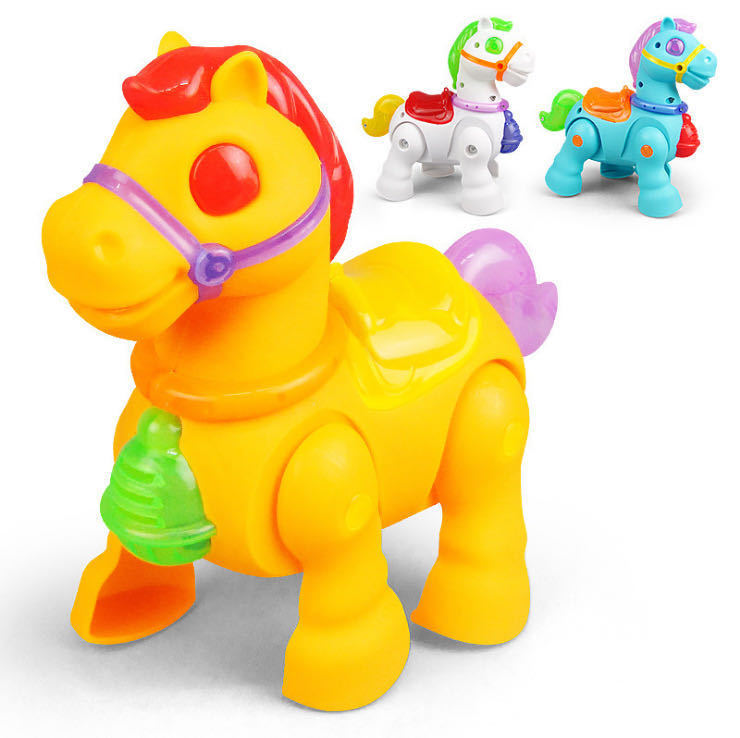 新款电动牵绳木马发声发光万向可爱卡通动物玩具厂家批发地摊货源