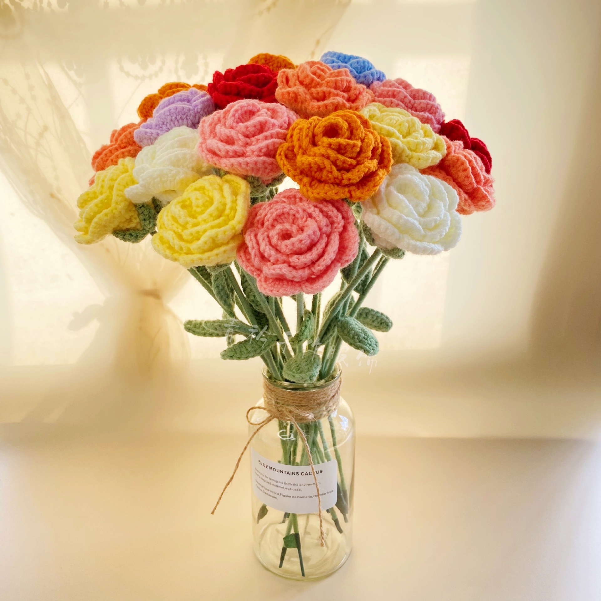 手工编织花束成品玫瑰手工编织花束diy材料自制向日葵钩针创意