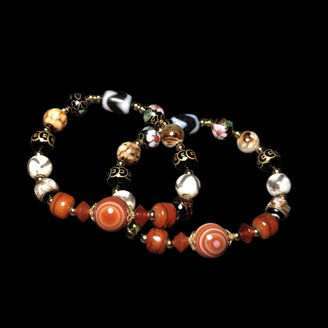 钙化老玛瑙虎牙天珠天然柿红缟玛瑙天眼珠琉璃牛骨多宝天珠手链女