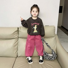 2023冬季新款女童卡通加绒套装韩版宝宝洋气加厚卫衣休闲裤两件套
