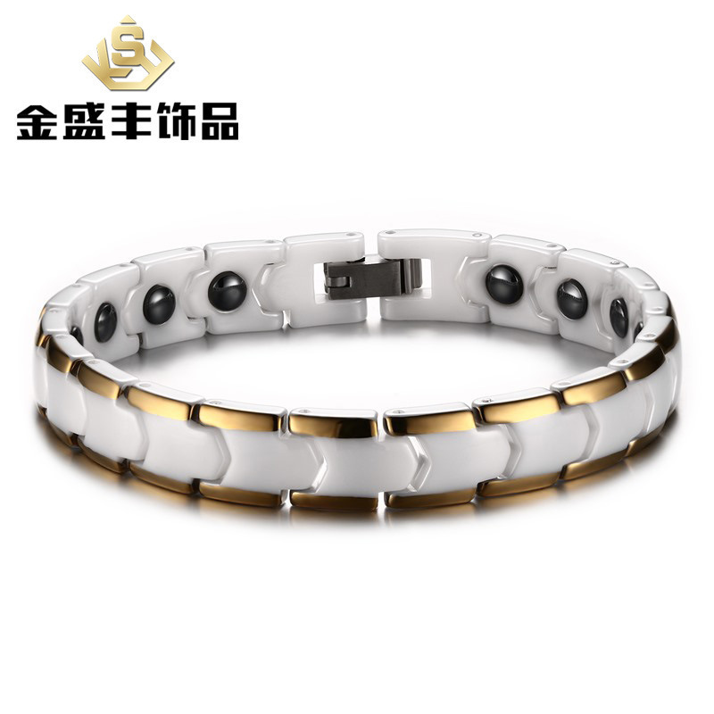 新款手饰 时尚陶瓷潮流手链 镶黑石头金边手链 饰品批发cbrm-001