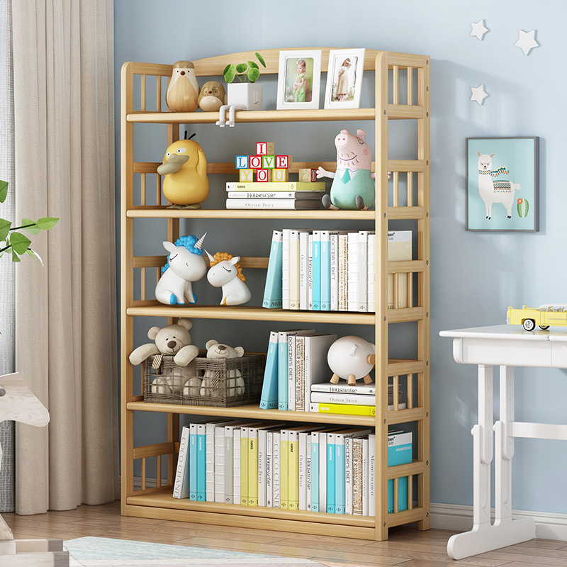 松木书架网红收纳实木现代简约原木小书柜多层简易落地学生书厨柜