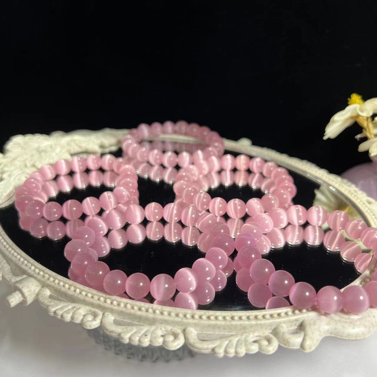 猫眼石手串 猫眼石月亮手链女款ins小轻奢粉色手串 粉色猫眼石