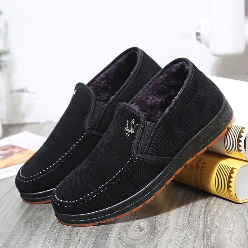 Winter Old Beijing Cloth Shoes Men's Cotton Shoes Velvet Thermal Non-Slip Slip-on Casual Middle-Aged and Elderly Dad Cotton Shoes Men's Boots