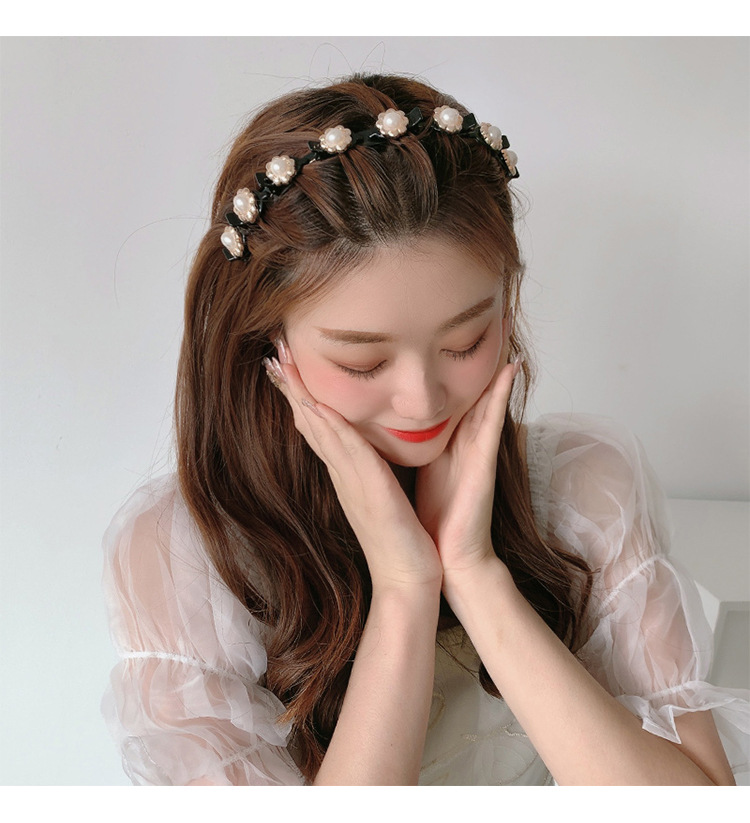 新款网红珍珠编发发箍女刘海整理碎发神器发卡懒人洗脸头箍发饰仙