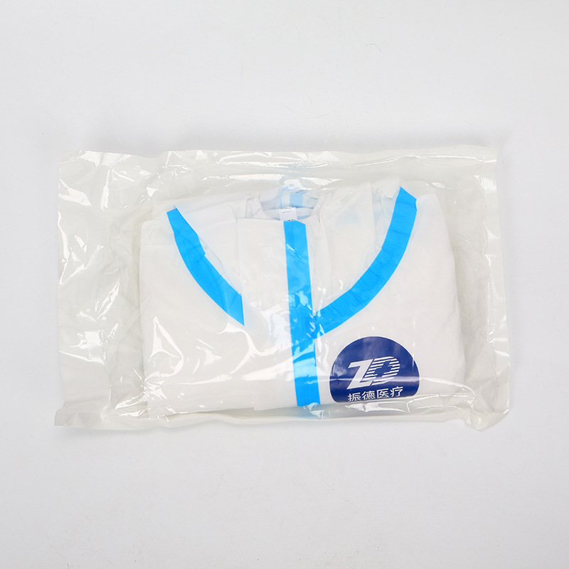 振德医疗一次性医用防护服 防疫连体连帽蓝白贴条病房门诊防护服