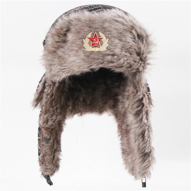 苏联徽章雷锋帽男女户外帽加厚护耳棉帽俄罗斯保暖帽小鹿圣诞帽
