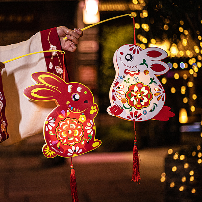 新年儿童手提兔子灯笼材料春节过年元宵大门装饰新款国风花灯
