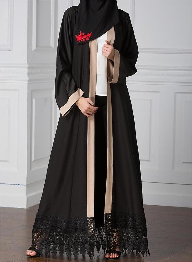 时尚新款巴基斯坦沙特女服饰开衫长袍蕾丝伊斯兰穆斯林时尚1513