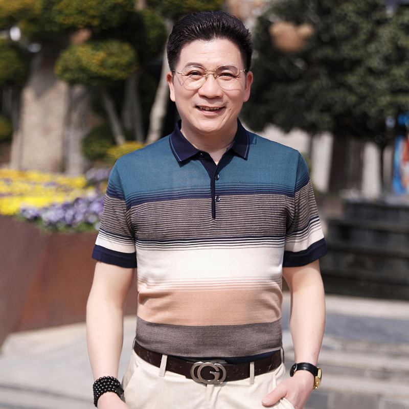 爸爸装夏季短袖t恤男士翻领半袖针织体恤中老年人夏天衣服POLO衫