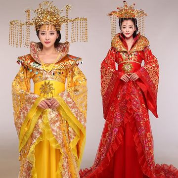 cos汉代演出服装汉朝皇后装唐朝杨贵妃拖尾服古代新娘结婚演出服