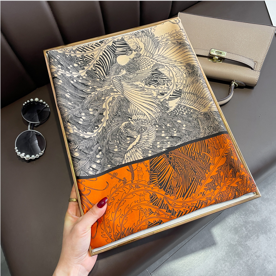 2024 European and American Classic Color Socialite Elegant Scarf Women's Trendy All-Match Emulation Silk Scarf Scarf 90 Square Scarf