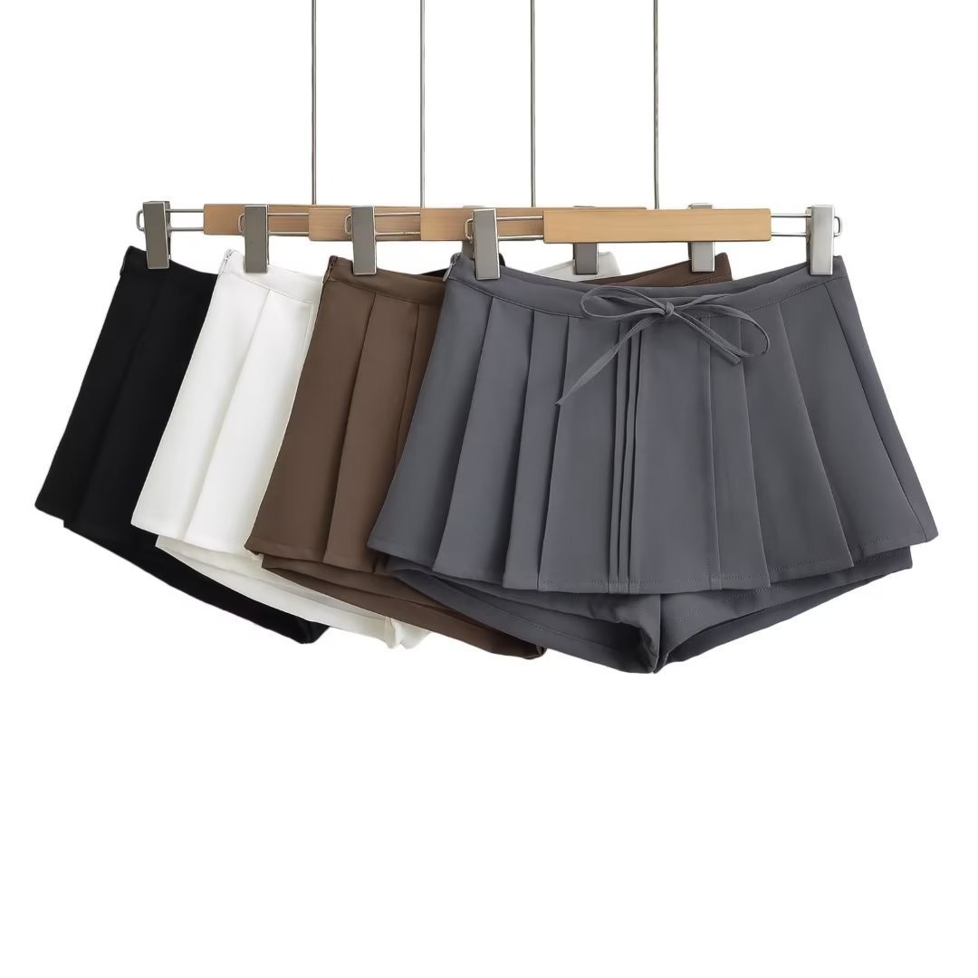 欧美风高腰百褶裙女秋冬辣妹性感显瘦蝴蝶结绑带半身裙带底裤短裙