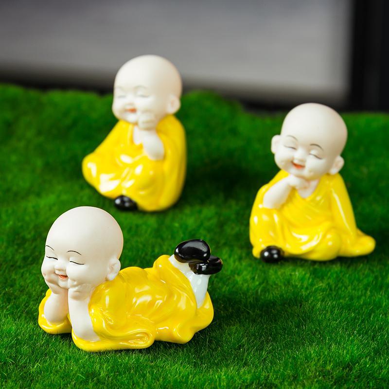 创意迷你个性招财弥勒笑佛像可爱佛系公仔小和尚客厅桌面摆件茶宠