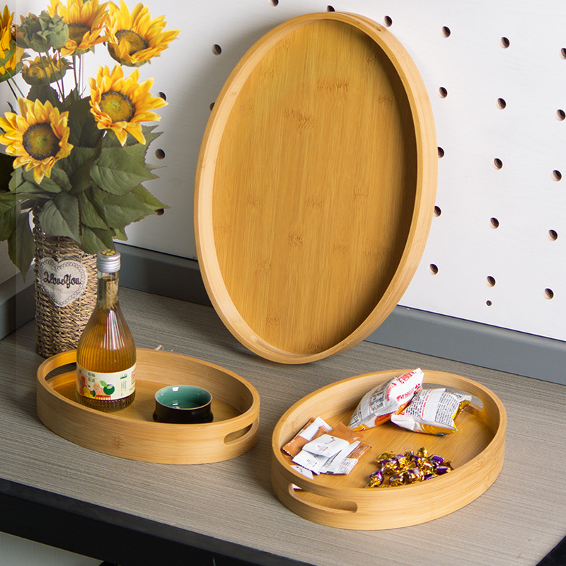 Bamboo Tray Household Tea Tray Creative Binaural Universal Plate Fruit Plate Nordic Irregular Snack Dish Wholesale