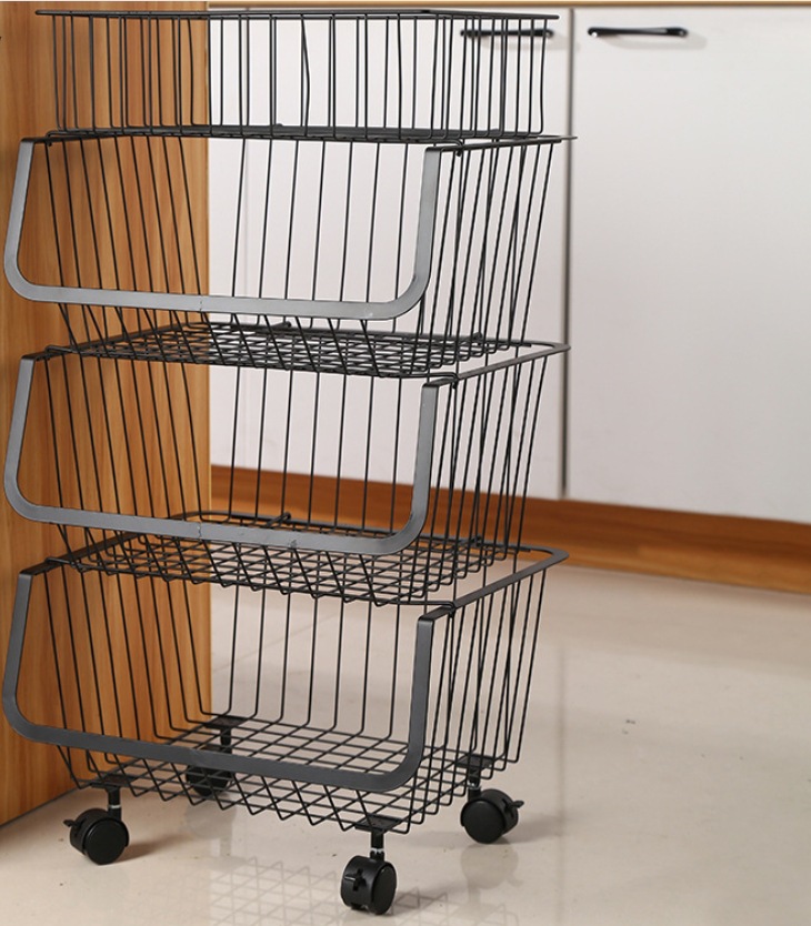 Movable Kitchen Storage Rack Trolley Floor Vegetable Basket Trolley Household Storage Rotary Storage Rack Storage Rack