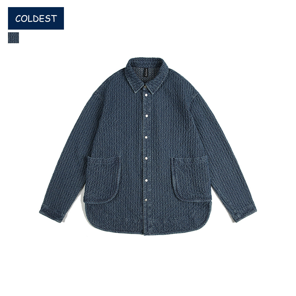 coldest男装|秋款民族风水洗牛仔外套日系复合口袋装饰做旧衬衫男