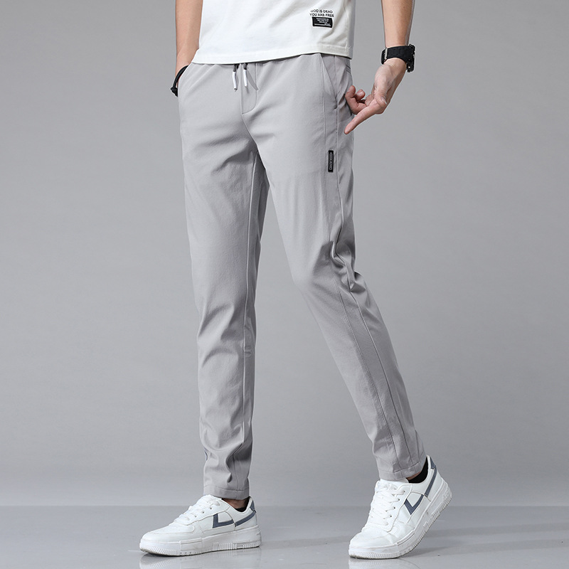 Summer Men's Ice Silk Casual Pants Thin Korean Style Fashionable Breathable Elastic Straight Long Pants Men's Spring and Summer New Fashion