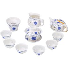 家用景德镇简约玲珑小套套装镂空泡茶杯盖碗功夫茶具客厅陶瓷茶壶