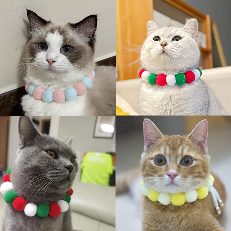 猫咪项圈围脖可爱网红手工钩织小型犬毛球宠物新年用品拍照装饰