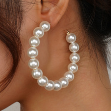 欧美跨境大圆圈珍珠耳环女士韩国百搭时尚夸张圆圈珍珠耳环