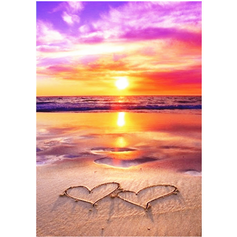亚马逊新款5d钻石画满钻海滩love唯美十字绣马赛克厂家批发30x40