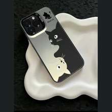 艺术黑猫适用苹果15pro手机壳创意新款iphone14promax简约13卡通x