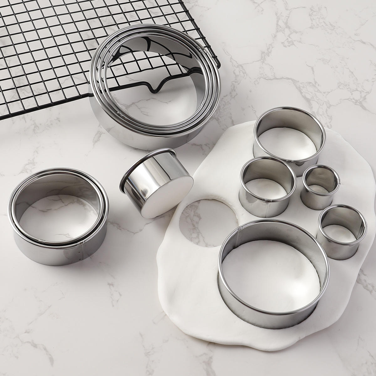 不锈钢圆形12件套饼干模厨房烘焙工具慕斯圈甜甜圈蛋糕模具 现货