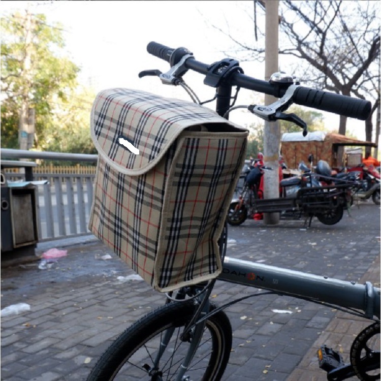 折叠自行车布篮子山地前车筐带盖防水帆布挂蓝挂篓滑板电动车前兜