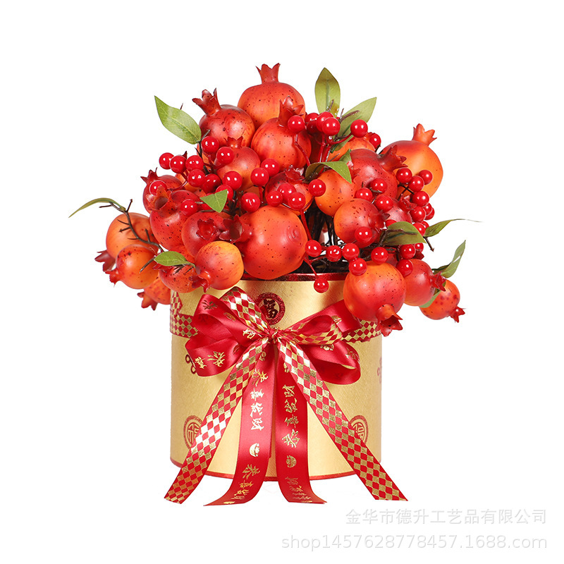 DSEN Lunar New Year Flower Ring New Year Decoration Fu Bucket Pomegranate Chinese Hawthorn Fortune Fruit Pot Moving into the New House Decoration Ornaments