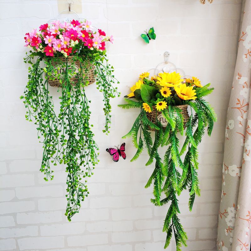立体客厅挂墙壁假花仿真花垂吊挂植物墙面壁挂装饰吊篮套装壁饰件