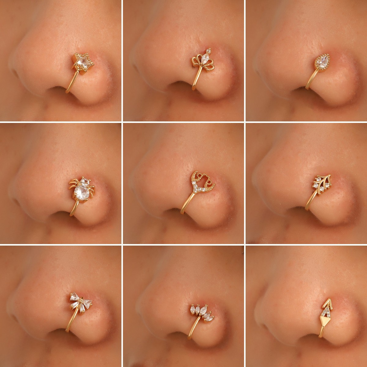 Europe and America Creative Non-Perforated U-Shaped Animal Nasal Splint Nose Studs Copper Inlaid Zircon Bee Spider Fake Nose Ring Piercing Jewelry