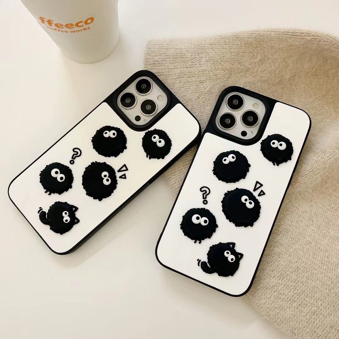 立体可爱黑色煤球表情适用iphone13promax苹果12手机壳11软xs女xr