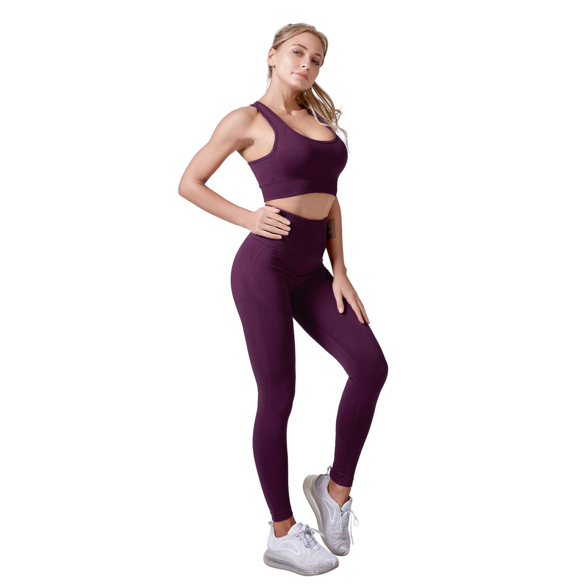 Spring/Summer Yoga Wear Suit Women's European and American Sports Workout Bra Suit Cross-Border Tight Sports Yoga Suit Suit in Stock